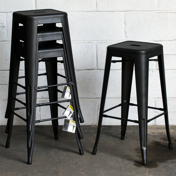 5PC Lodi Table & Orvieto Bar Stool Set - Onyx Matt Black