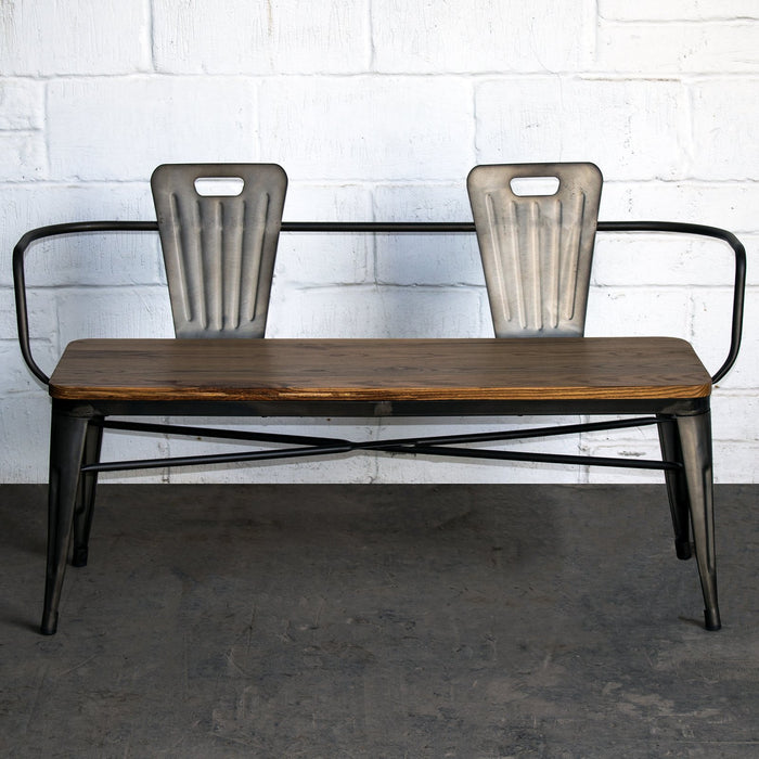 7PC Taranto Table, 5 Florence Chairs & Nuoro Bench Set - Gun Metal Grey