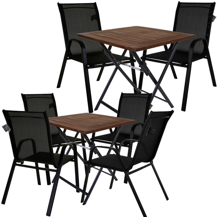 Black Textoline Chair & Dark Wood Folding Table Sets