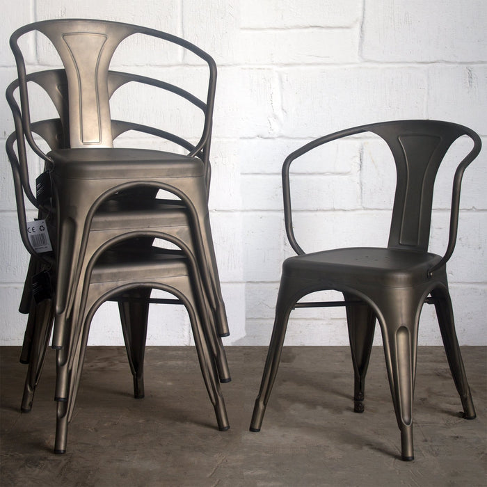 7PC Taranto Table & 6 Forli Chairs Set - Gun Metal Grey