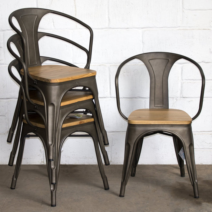 7PC Taranto Table, 3 Florence Chairs & 3 Rho Stools Set - Gun Metal Grey