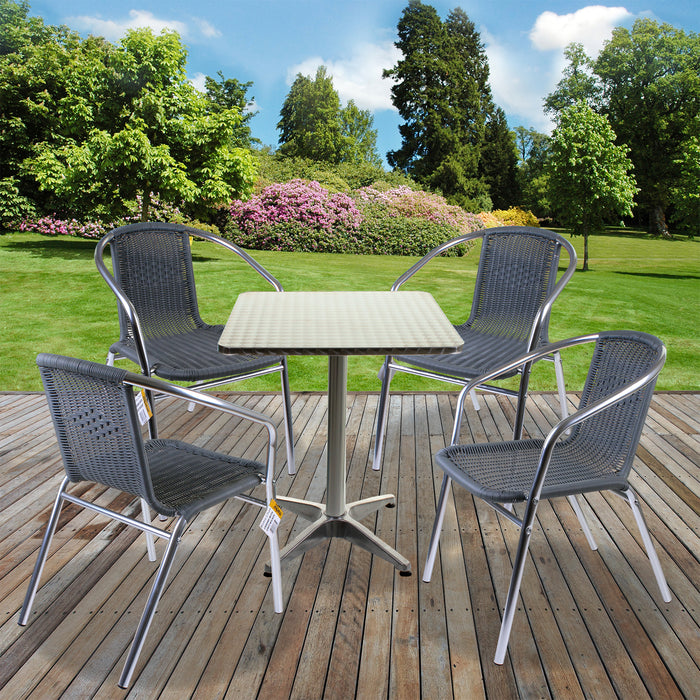 Chrome/Grey Wicker Bistro Sets - Square Table