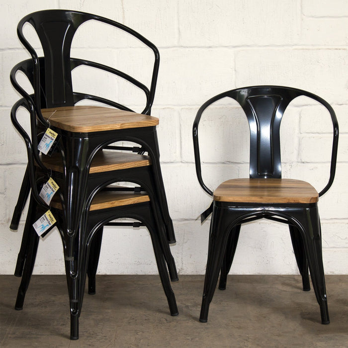 6PC Prato Table, 4 Florence Chairs & Sicily Bench Set - Black