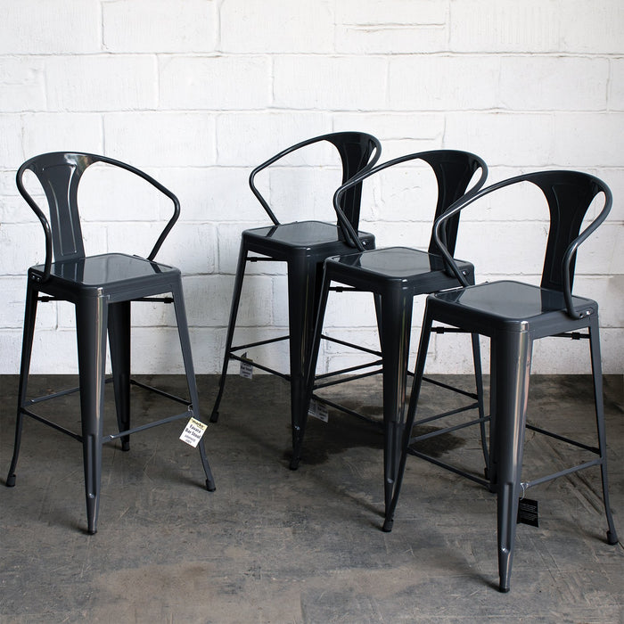 5PC Lodi Table & Favara Bar Stool Set - Graphite Grey
