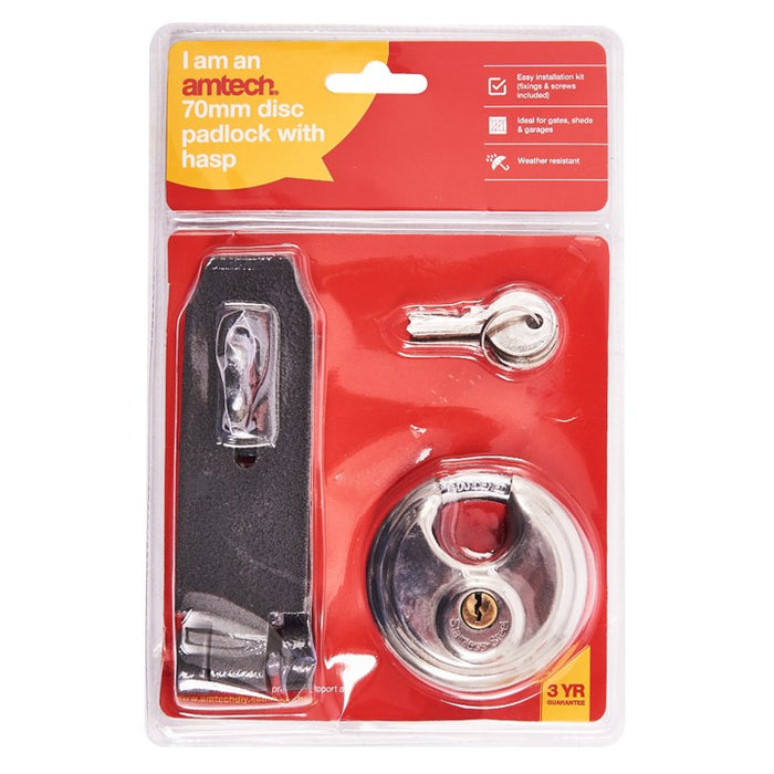 Disc Padlock with Hasp 70mm