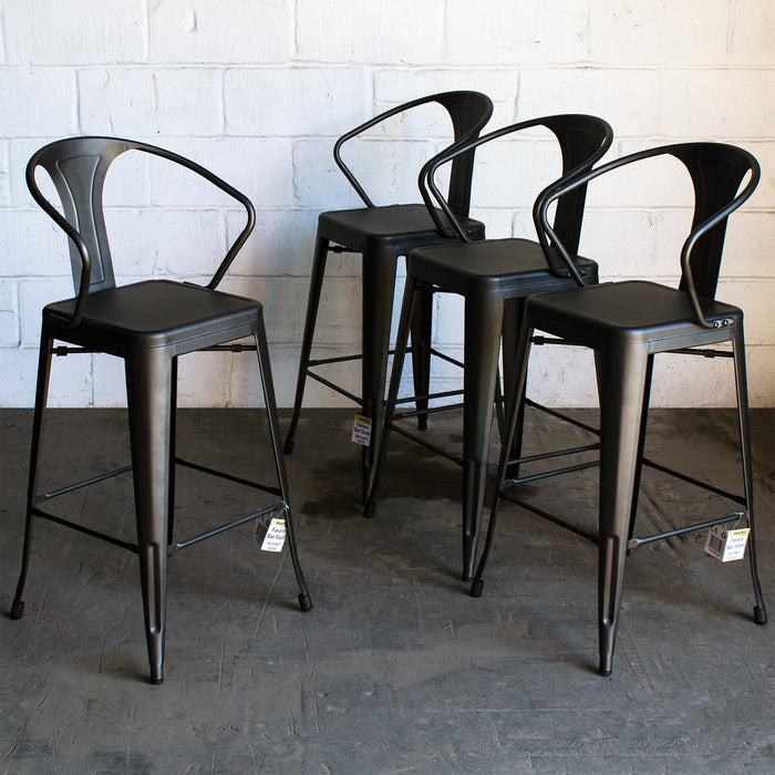 5PC Laus Table & Favara Bar Stool Set - Onyx Matt Black