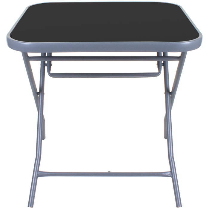 Square Folding Table Black Glass - Grey