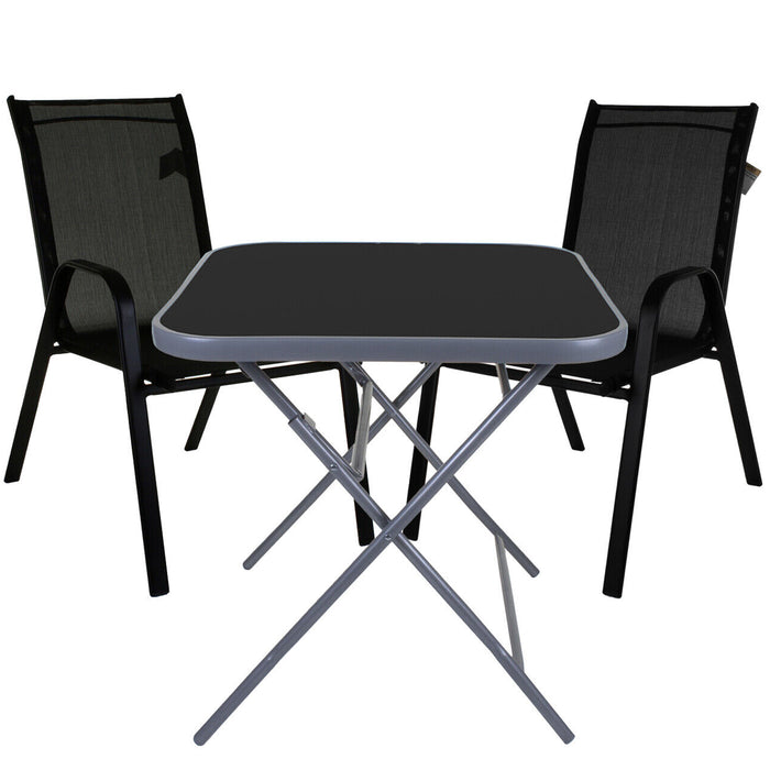 Black Textoline Chair & Grey Square Folding Table Sets