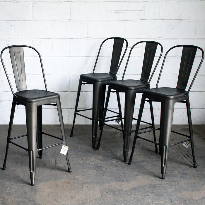 5PC Lodi Table & Pascale Bar Stool Set - Gun Metal Grey