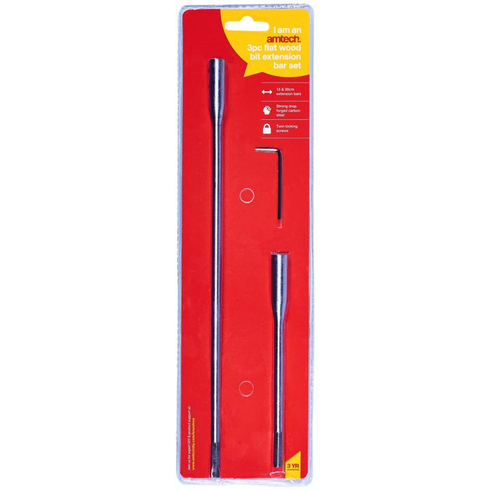 Flat Wood Bit Extension Bar Set 3pc