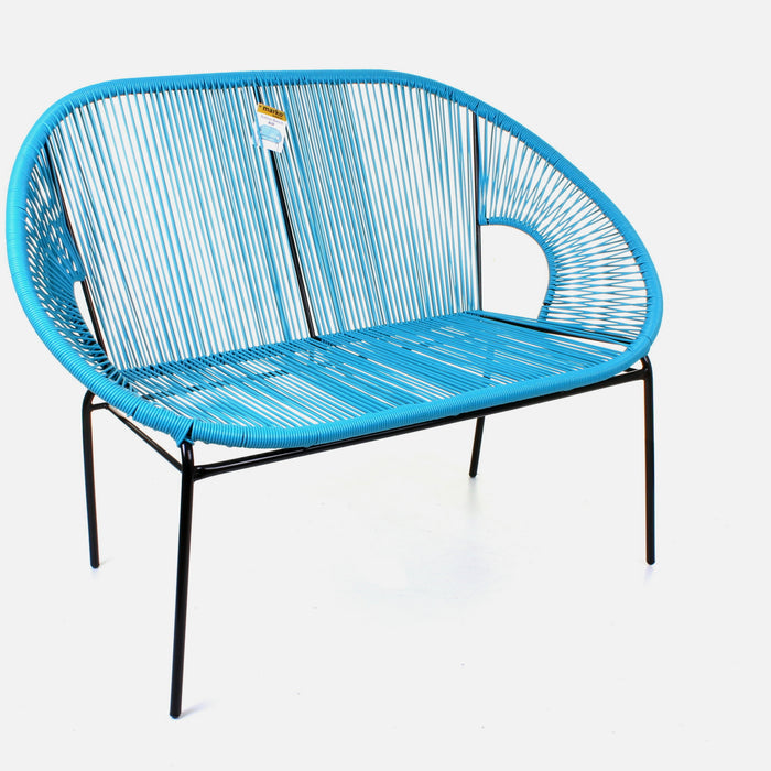 Rattan Bench - Blue