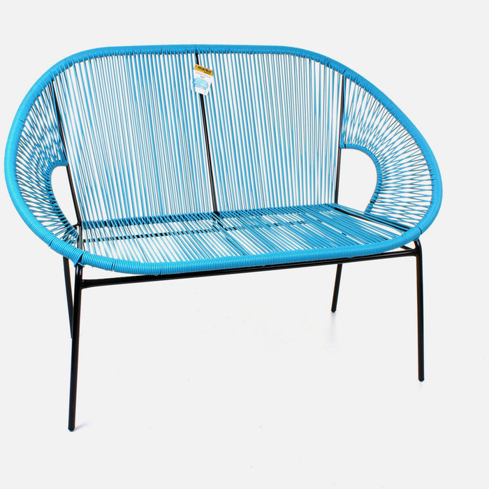 Rattan Bench - Blue