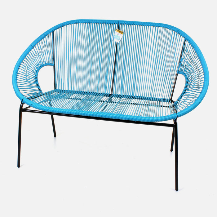 Rattan Bench - Blue