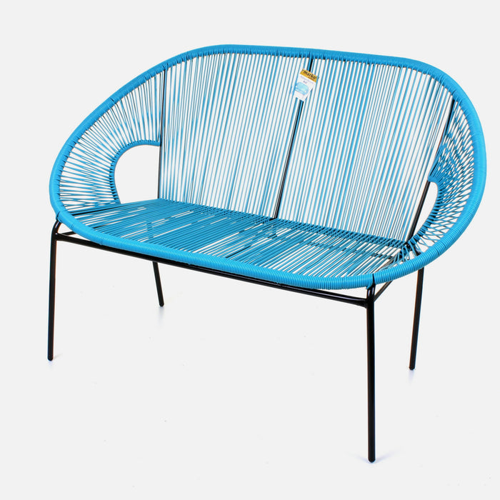 Rattan Bench - Blue