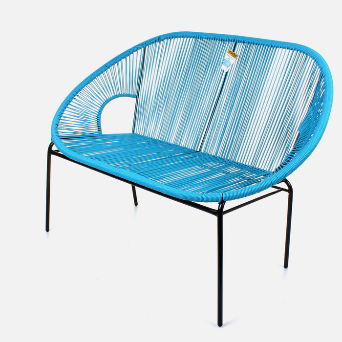 Rattan Bench - Blue