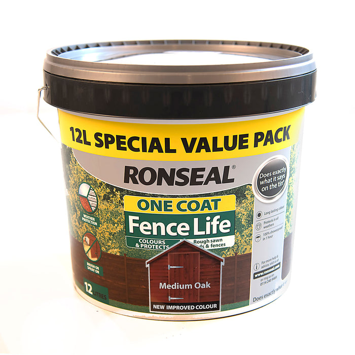 Ronseal One Coat Fence Life - Medium Oak 12L
