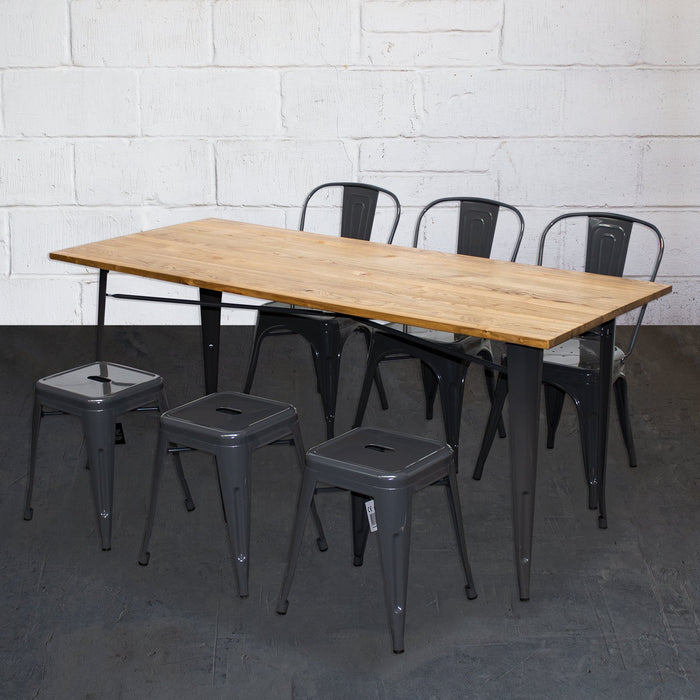 7PC Taranto Table, 3 Siena Chairs & 3 Castel Stools Set - Graphite Grey