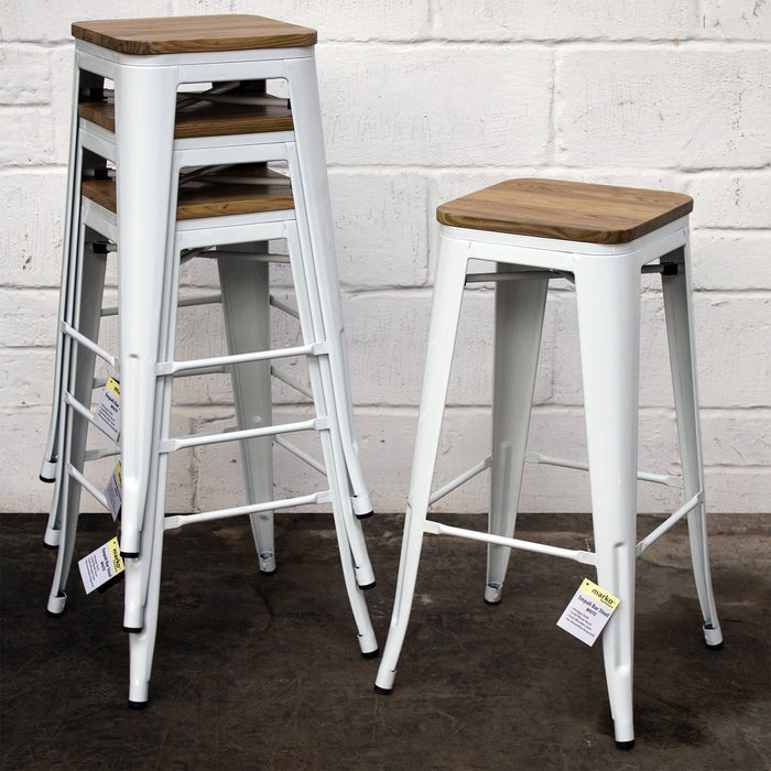 5PC Lodi Table & Firenze Bar Stool Set - White