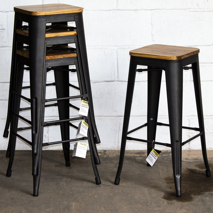 5PC Lodi Table & Firenze Bar Stool Set - Onyx Matt Black
