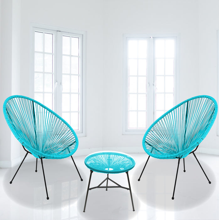 3PC Rattan Egg Set - Blue