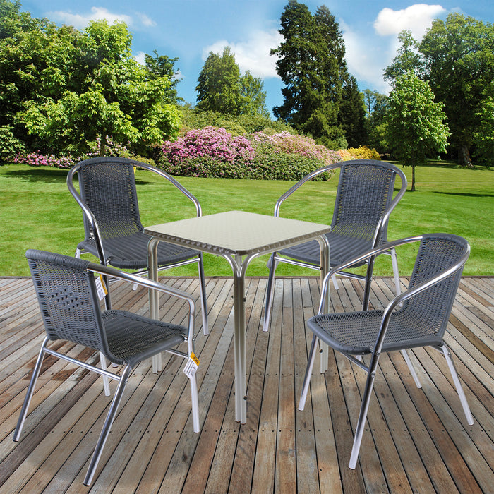 Chrome/Grey Wicker Bistro Sets - Square Stacking Table