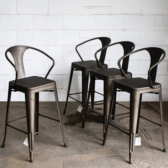 5PC Lodi Table & Favara Bar Stool Set - Gun Metal Grey