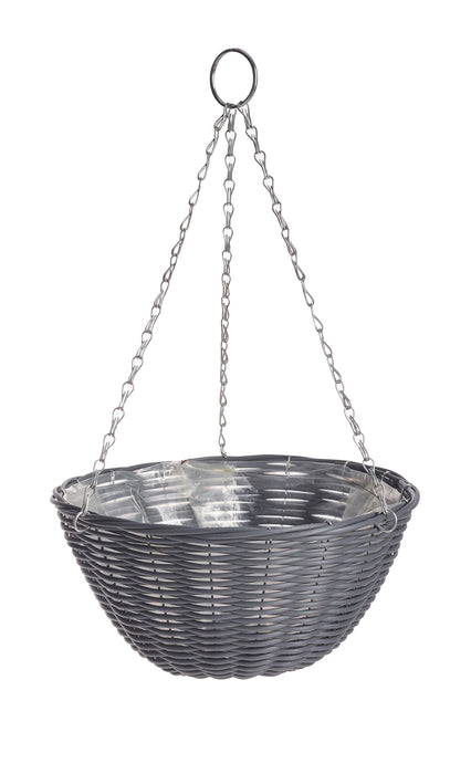 Rattan Effect Dark Grey Hanging Basket 14"
