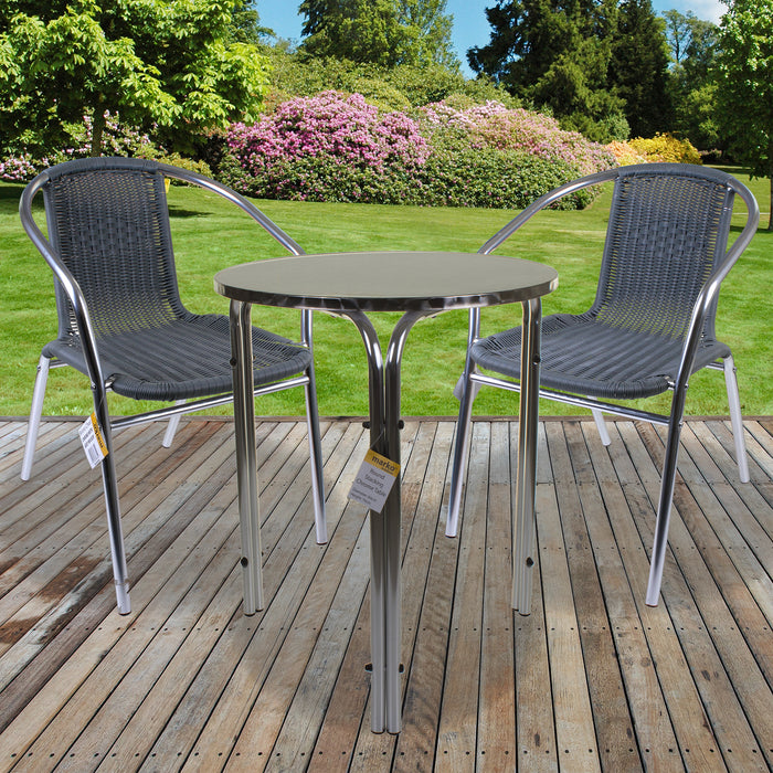 Chrome/Grey Wicker Bistro Sets - Round Stacking Table