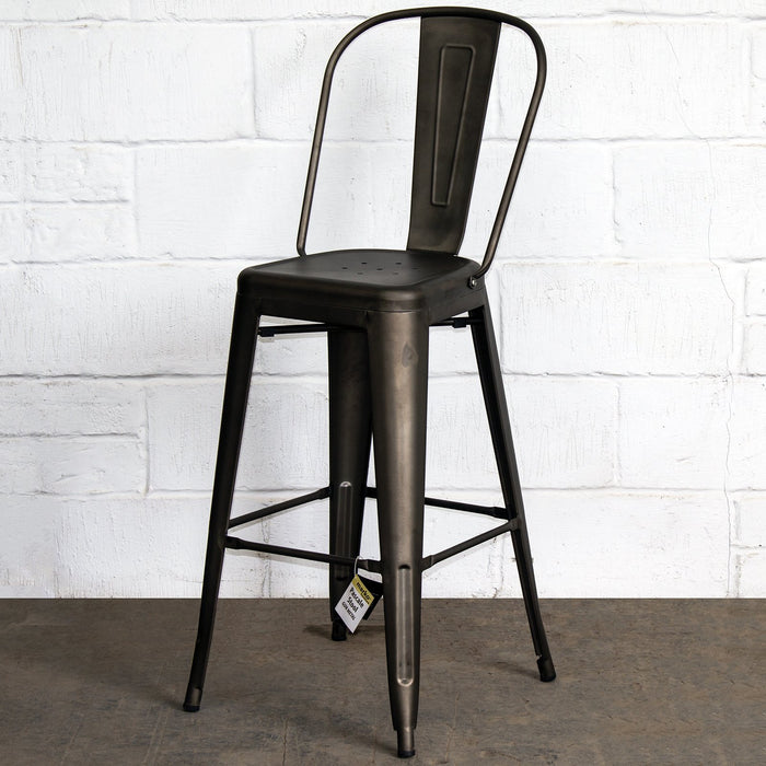 5PC Lodi Table & Pascale Bar Stool Set - Gun Metal Grey