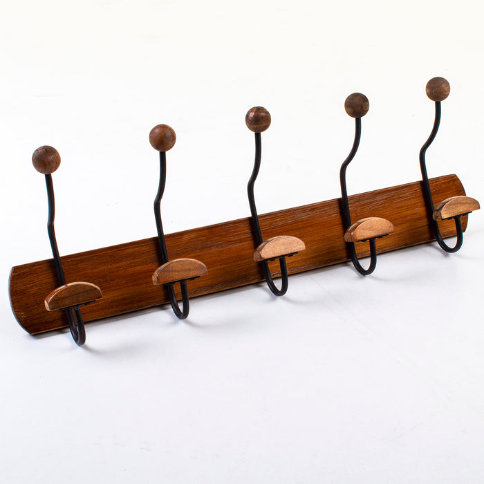 Oak Coat Rack with 5 Twin Rustic Hooks