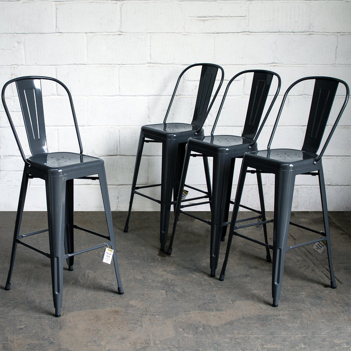 5PC Lodi Table & Pascale Bar Stool Set - Graphite Grey