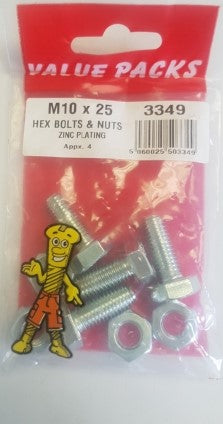 Hex Bolts & Nuts M10 X 25
