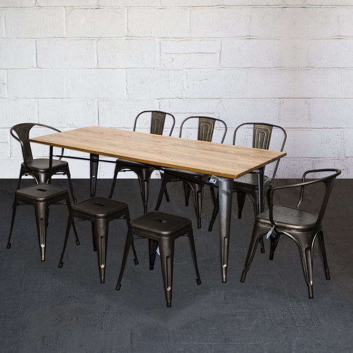 9PC Taranto Table, 2 Forli Chairs, 3 Siena Chairs & 3 Castel Stools Set - Gun Metal Grey