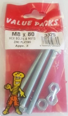 Hex Bolts & Nuts M8 X 80
