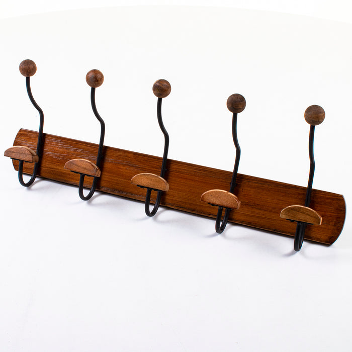 Oak Coat Rack with 5 Twin Rustic Hooks