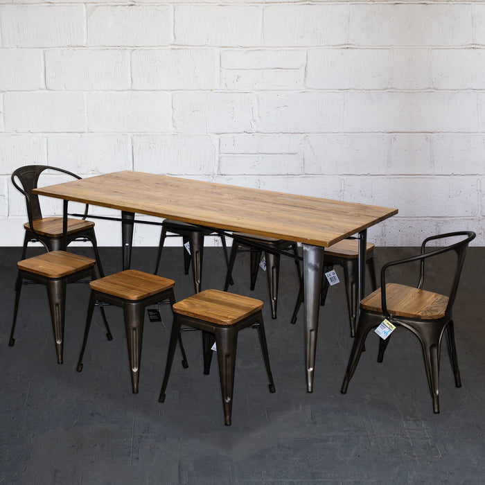 9PC Taranto Table, 2 Florence Chairs & 6 Rho Stools Set - Gun Metal Grey