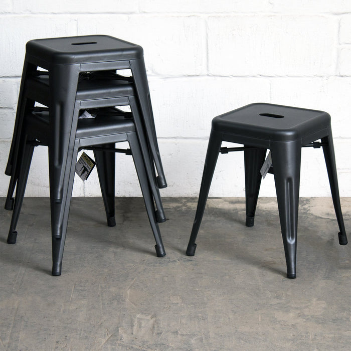 5PC Prato Table, 2 Siena Chairs & 2 Castel Stools Set - Onyx Matt Black