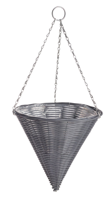 Rattan Effect Dark Grey Hanging Cone 14"