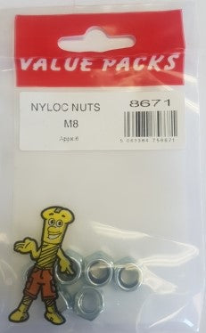 M8 Nyloc Nuts Zinc Plated 6pc