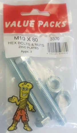 Hex Bolts & Nuts M10 X 80