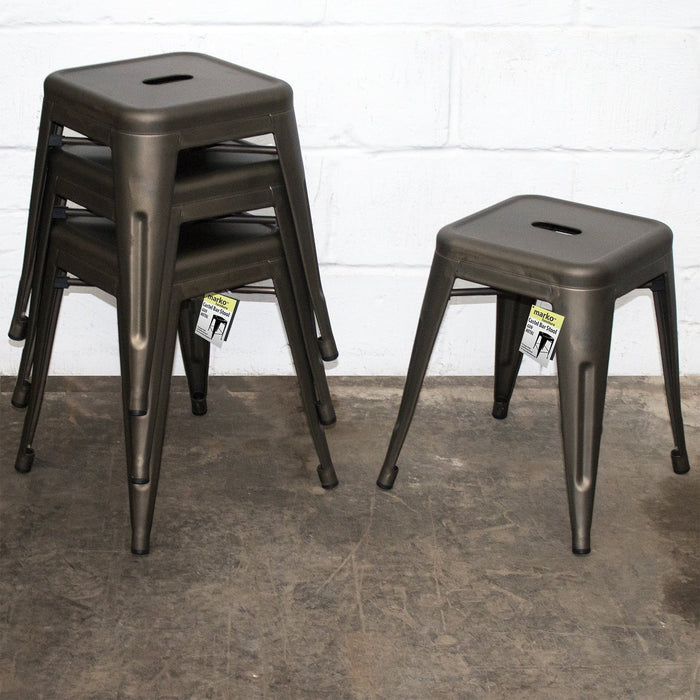 5PC Prato Table, 2 Forli Chairs & 2 Castel Stools Set - Gun Metal Grey