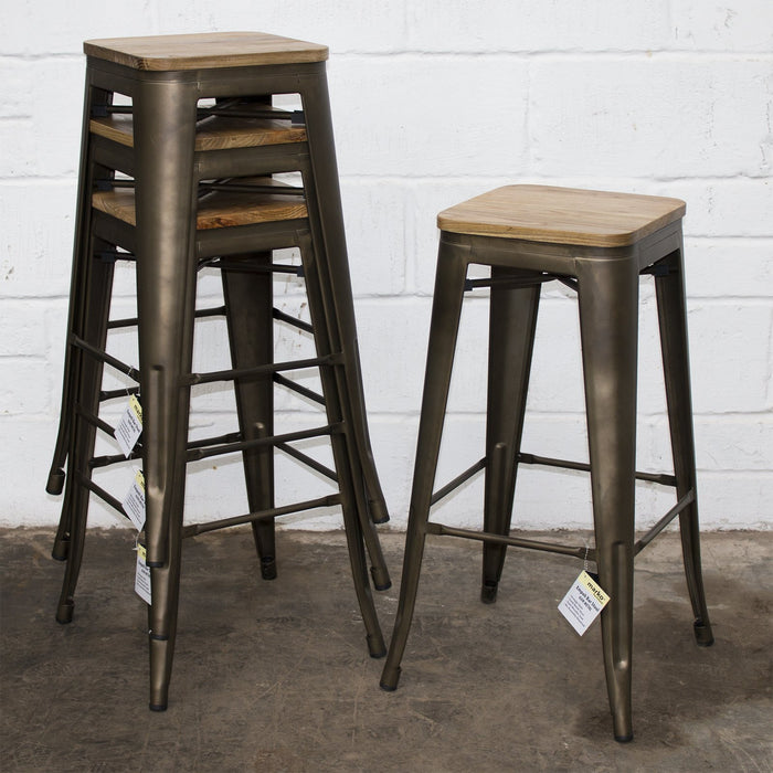 5PC Lodi Table & Firenze Bar Stool Set - Gun Metal Grey