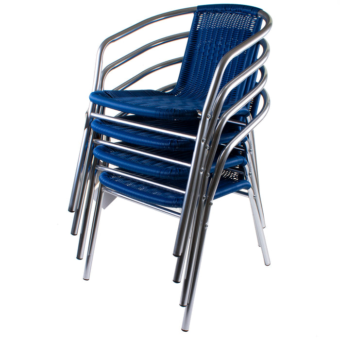 Chrome/Blue Wicker Bistro Sets - Round Table