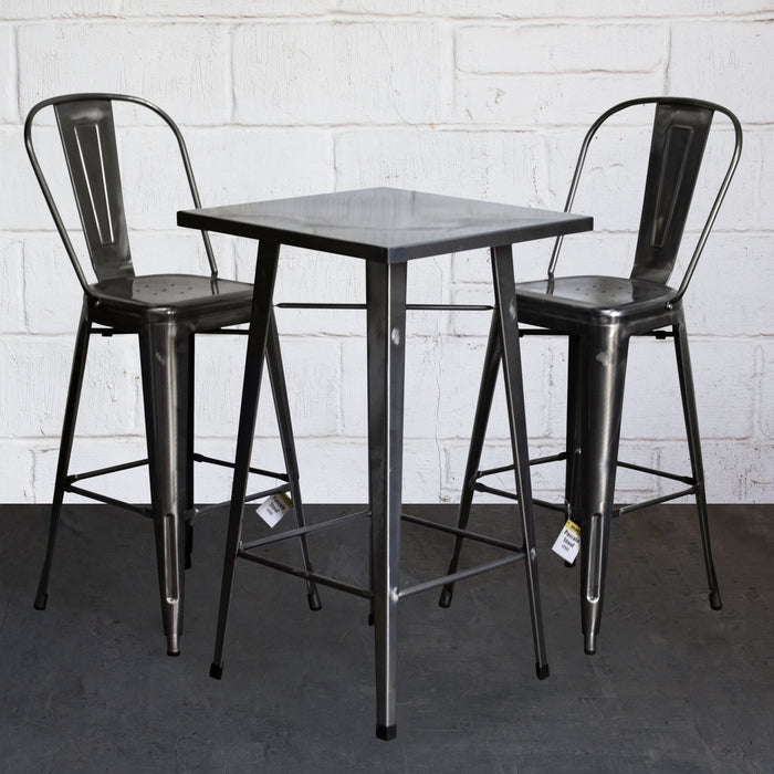 3PC Laus Table & Pascale Bar Stool Set - Steel