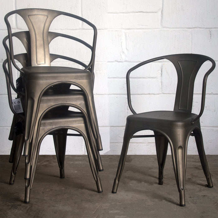 9PC Taranto Table, 2 Forli Chairs, 3 Siena Chairs & 3 Castel Stools Set - Gun Metal Grey