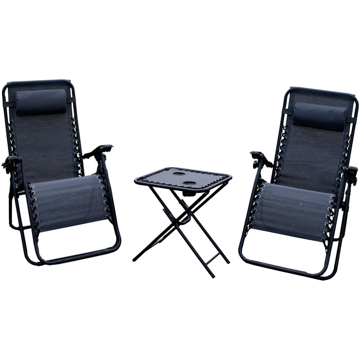 Grey Reclining Sun Lounger & Table Set 3pc
