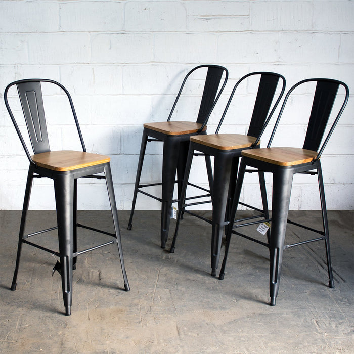 5PC Laus Table & Soranzo Bar Stool Set - Onyx Matt Black