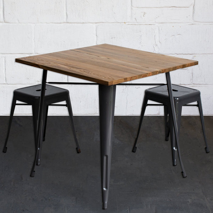 3PC Enna Table & Castel Stool Set - Graphite Grey