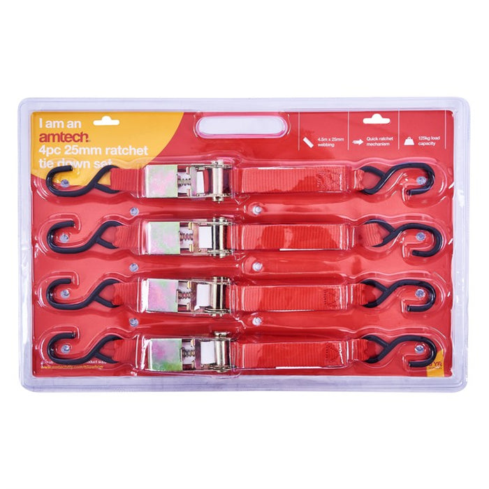 Tie Downs 4.5M X 25mm X 4pc