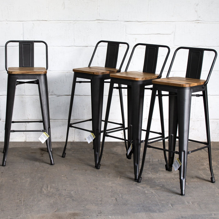 5PC Laus Table & Tuscany Bar Stool Set - Onyx Matt Black